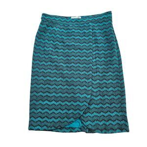 Sabine Green Chevron Knit Scalloped High Rise Pencil Skirt. Size Large.